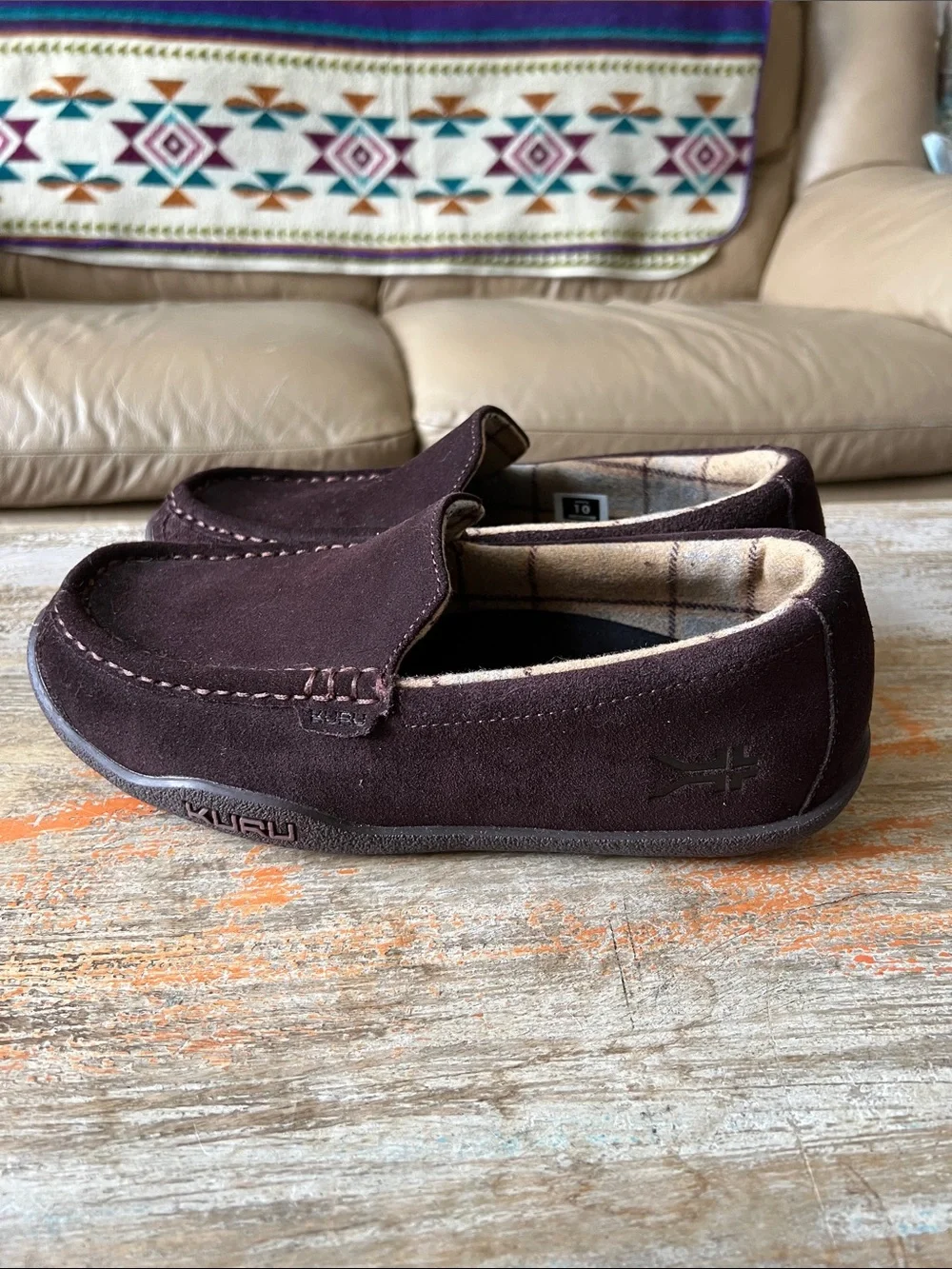 KURU Loft Brown Suede Men's Moccasin Slip-on Shoes Size 10